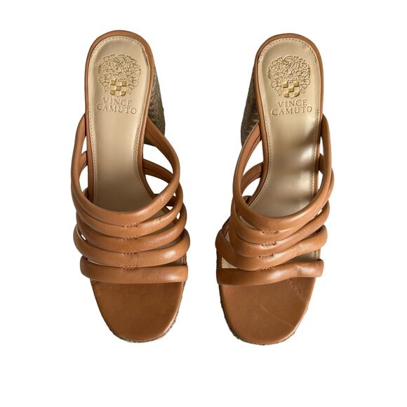Vince Camuto Women's Patrest Raffia Platform Sandal Heeled Light Cognac Size 10 - Picture 2 of 8